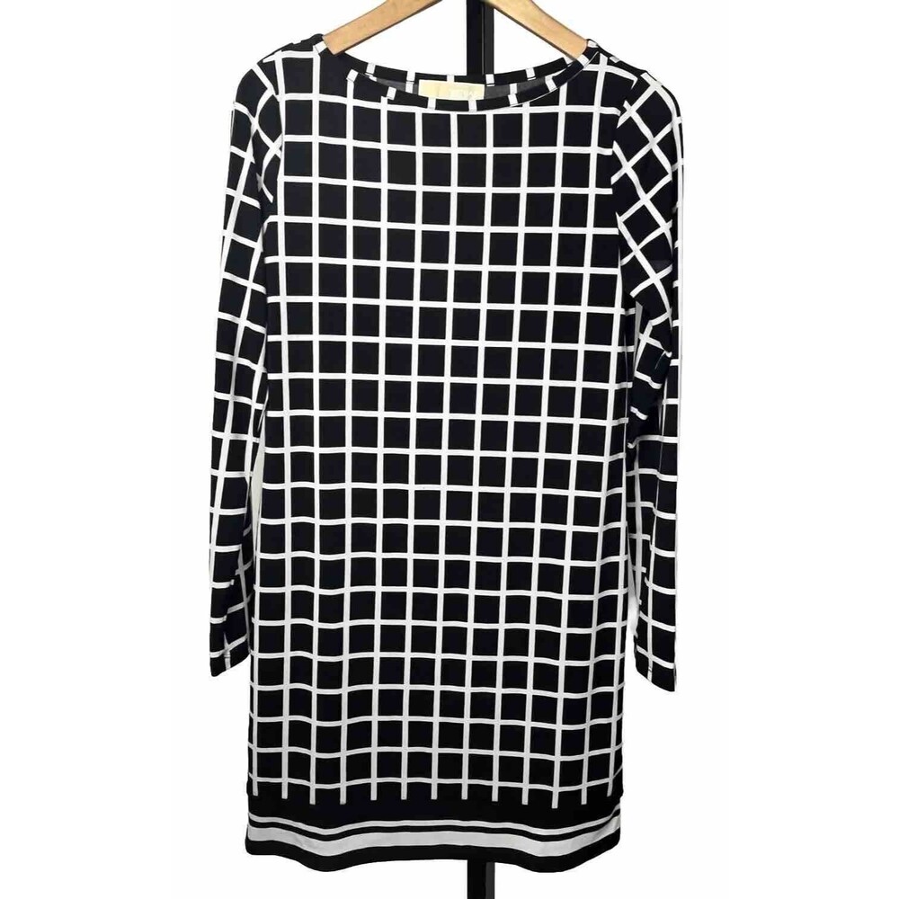 Michael Kors Dress Long Sleeve‎ Geometric Sheath Knee Length Black White Small